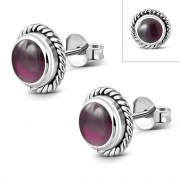 Garnet Stud Silver Earrings, e337